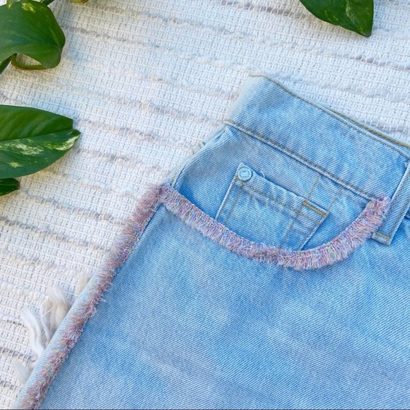 7 For All Mankind plus size frayed denim jean mini skirt w/ fringe NWT Sz 32 - Picture 9 of 16